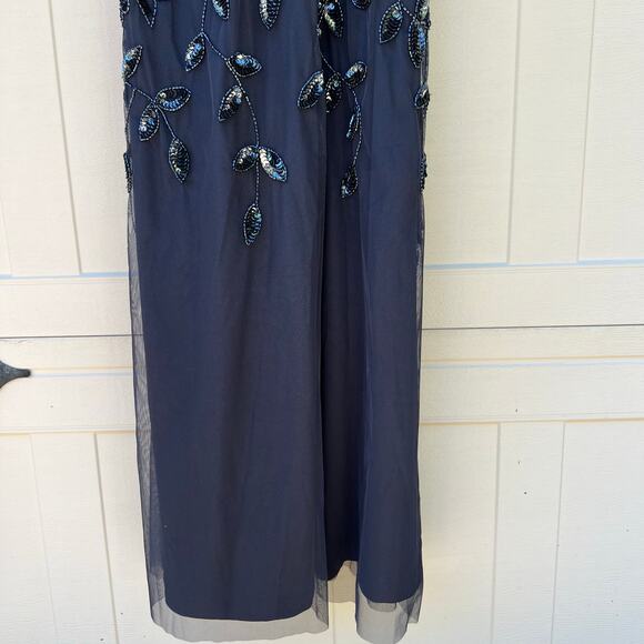 NWT Adrianna Papell Navy Twilight Floral Beaded Halter Floor Length Dress Sz 10 - Picture 6 of 13